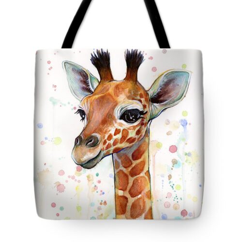 Baby Giraffe Watercolor Tote Bag