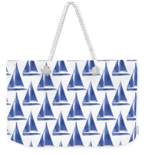 Blue and White Sailboats Pattern- Art by Linda Woods Weekender Tote Bag Blue and White Sailboats Pattern- Art by Linda Woods Weekender Tote Bag