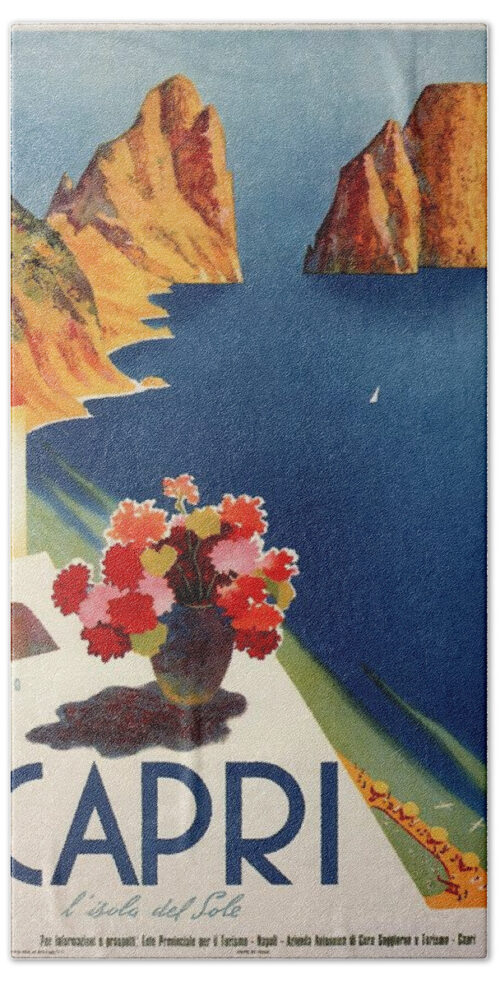 Capri Island, Bay of Naples, Italy - Retro travel Poster - Vintage Poster Beach Towel Capri Island, Bay of Naples, Italy - Retro travel Poster - Vintage Poster Beach Towel