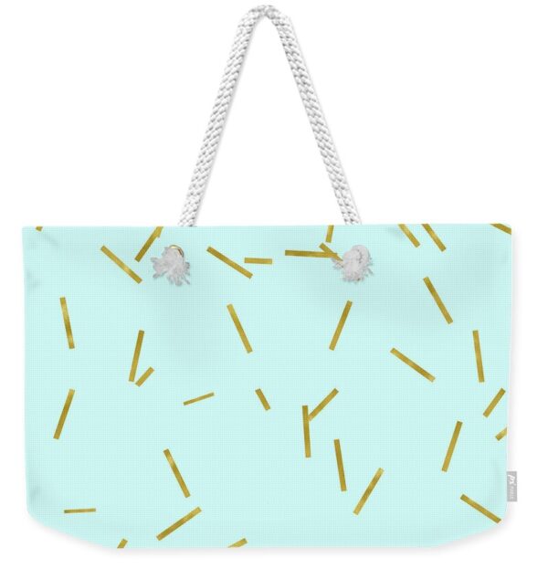 Glitter confetti on aqua gold pick up sticks pattern Weekender Tote Bag Glitter confetti on aqua gold pick up sticks pattern Weekender Tote Bag