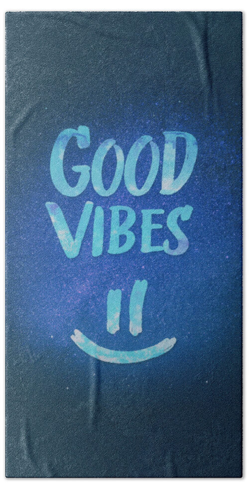 Good Vibes Funny Smiley Statement Happy Face Blue Stars Edit Beach Towel