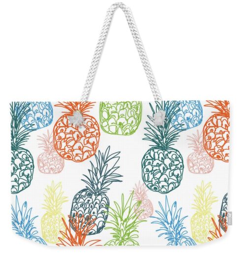 Happy Pineapple- Art by Linda Woods Weekender Tote Bag Happy Pineapple- Art by Linda Woods Weekender Tote Bag