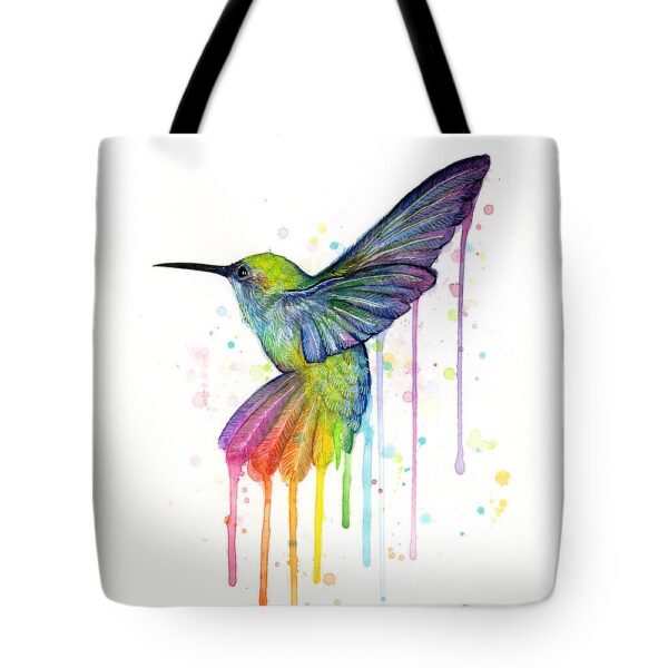 Hummingbird of Watercolor Rainbow Tote Bag