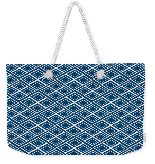 Indigo and White Small Diamonds- Pattern Weekender Tote Bag