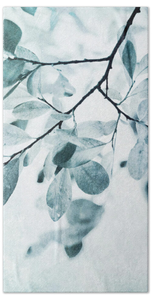 Leaves In Dusty Blue Beach Towel