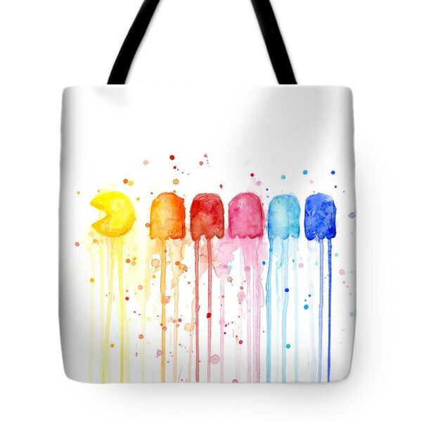 Pacman Watercolor Rainbow Tote Bag