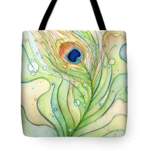 Peacock Feather Watercolor Tote Bag