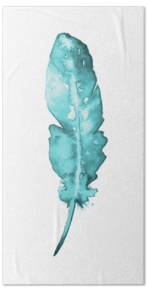 Teal feather minimalist painting Beach Towel