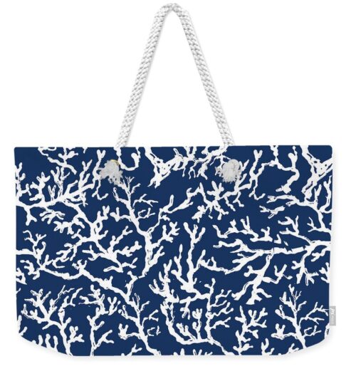 White Coral On Blue Pattern Weekender Tote Bag White Coral On Blue Pattern Weekender Tote Bag