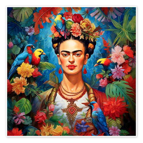 Frida Kahlo vintage floral portrait