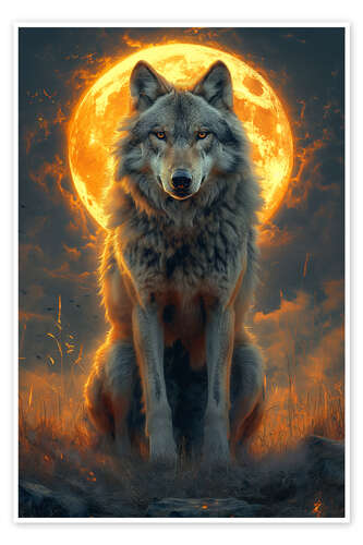 Majestic Wolf under a Fiery Moon