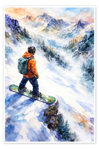 Snowboarder overlooking mountains