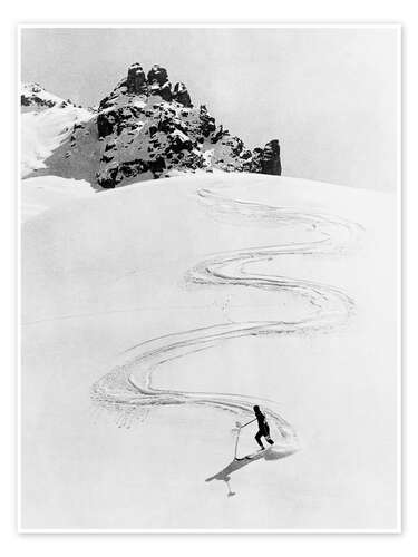 Sweeping Ski Ride Down a High Mountain, Switzerland, 1935